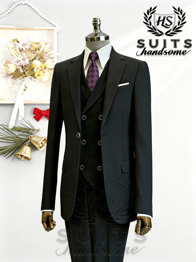 Men's 3pcs Suit Set: Jacket + Vest + Pants, Business Casual.