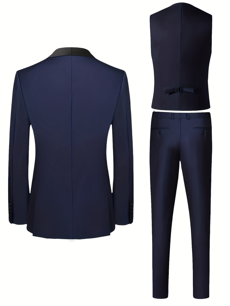 Men's 3pcs Suit with Notch Lapel, Business Formal Set, Includes Jacket.
