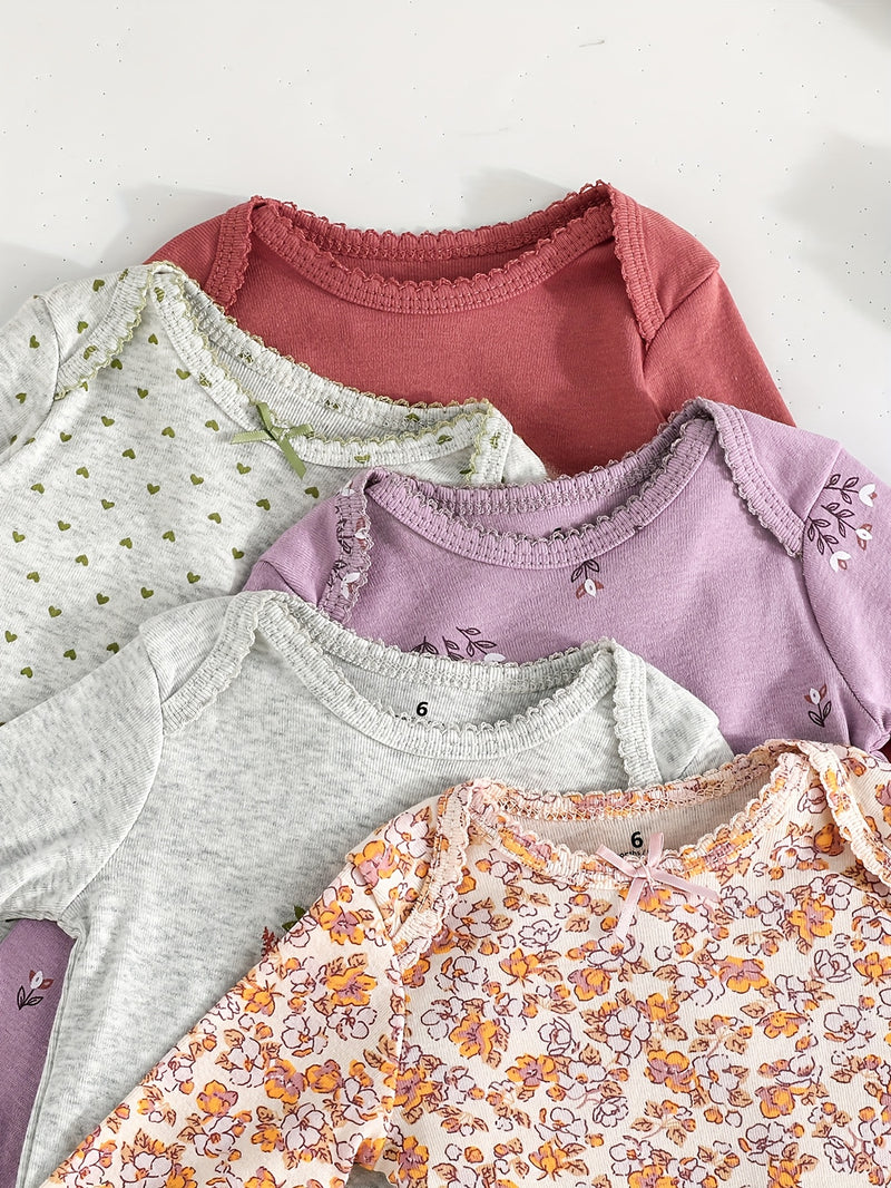 Children's Cartoon Animal Versatile Long-Sleeve Romper 5pcs Set.