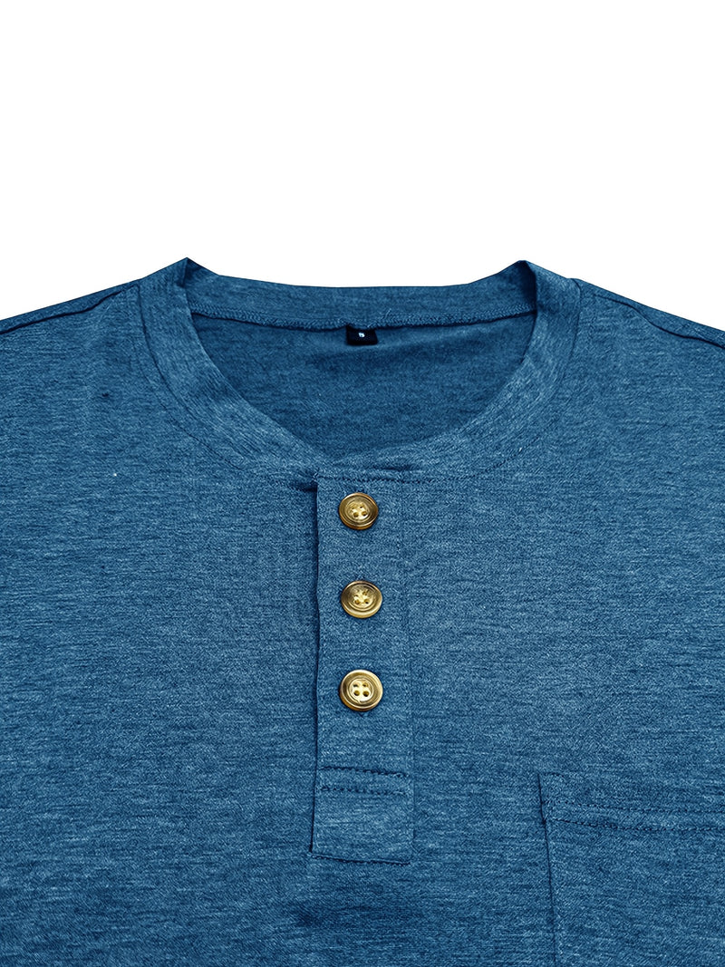 Men's Henley Round Neck Short Sleeve T-Shirt.