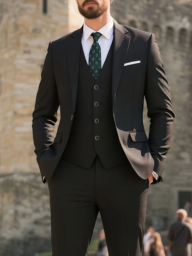 Men's 3pcs Suit Set, Jacket + Vest + Trousers, Fashionable and High-Quality.
