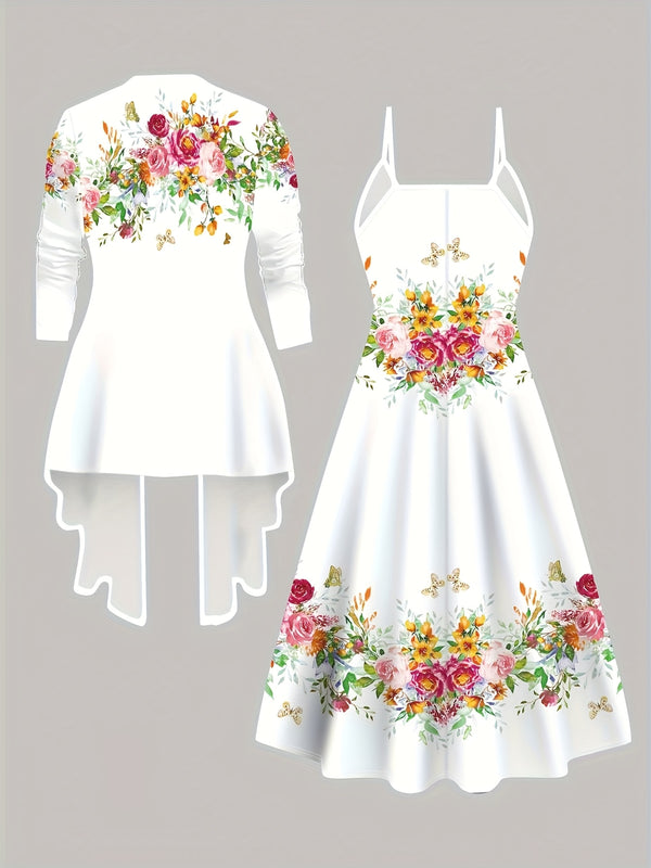 Women’s Beautiful Floral Print Casual and Elegant Jacket and Dress Set.