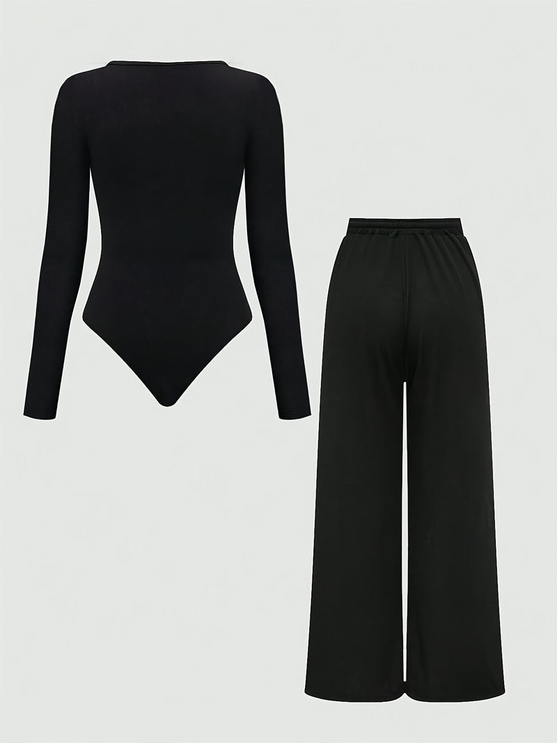 Summer Women's 2pcs Casual Solid Color Asymmetrical Hem Bodysuit.