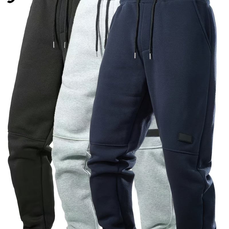 3pcs Men's Joggers with Elastic Waistband & Drawstring.