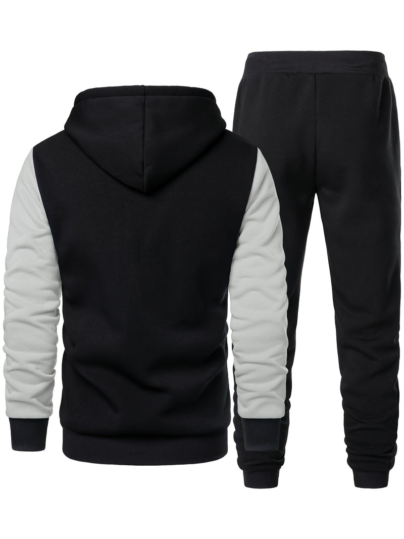 Men's Hiphop Outfit, Letter Print Long Sleeve Full-Zip Casual Jacket And Loose Jogger Pants.