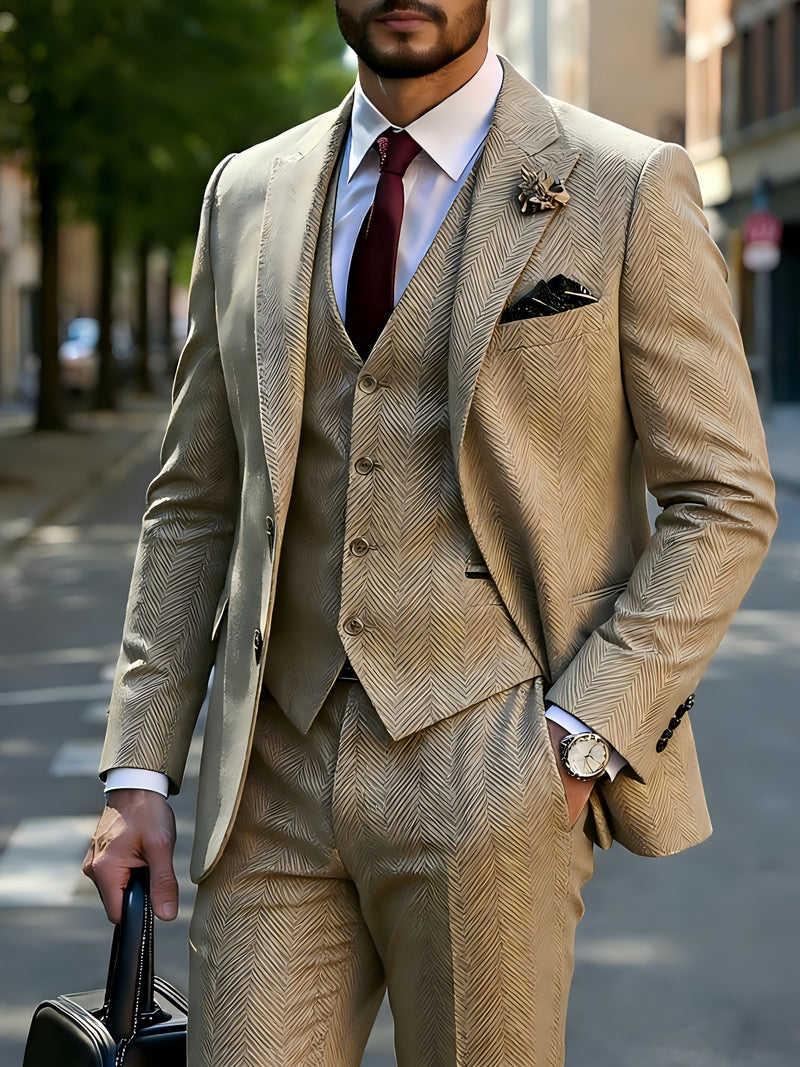Men's 3pcs Premium Suit: Jacket, Vest, and Trousers Elegant Formal Wear.