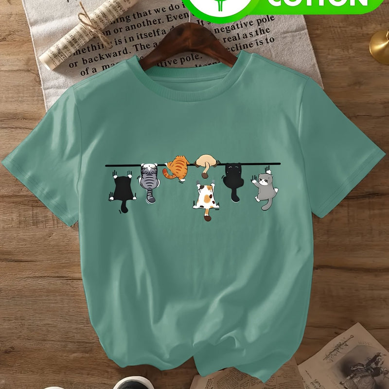Women's T-Shirt with Cat Print for Spring/Summer.