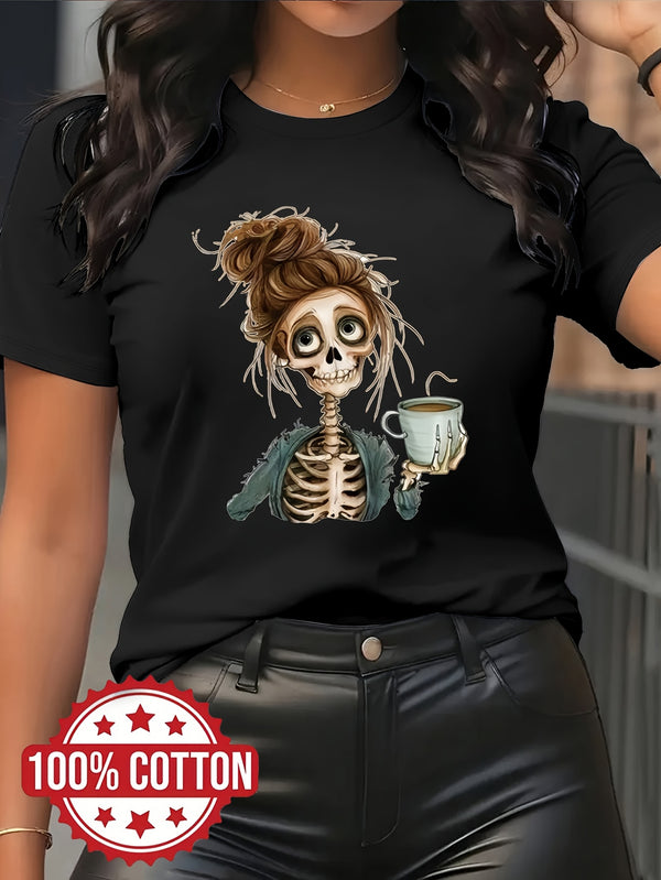 Women’s Artistic Patterned Print, Elegant Round Neck Short-Sleeve.