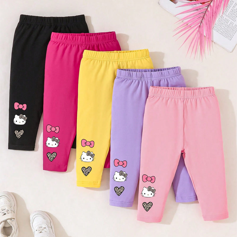 A Set of Five Adorable Hello Kitty Leggings with Bow Prints from Sanrio.
