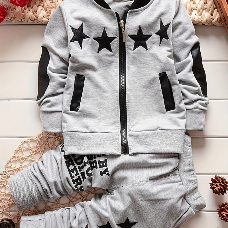 Boys Spring/Autumn Long Sleeve Outfit - Two-Piece Set with Star Print.