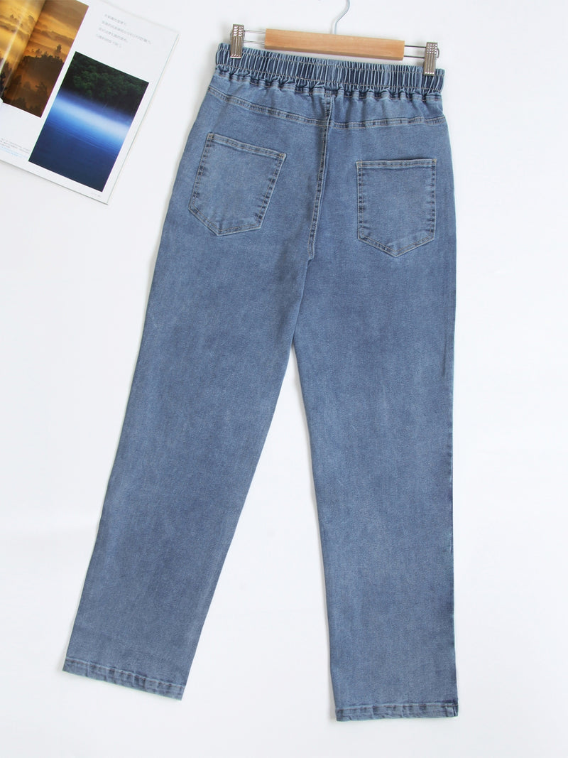 Women’s Unisex Vintage Blue Jeans, Black-Gray Long Pants.