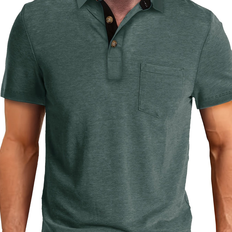Men's Plaid Collar Pocket T-shirt.