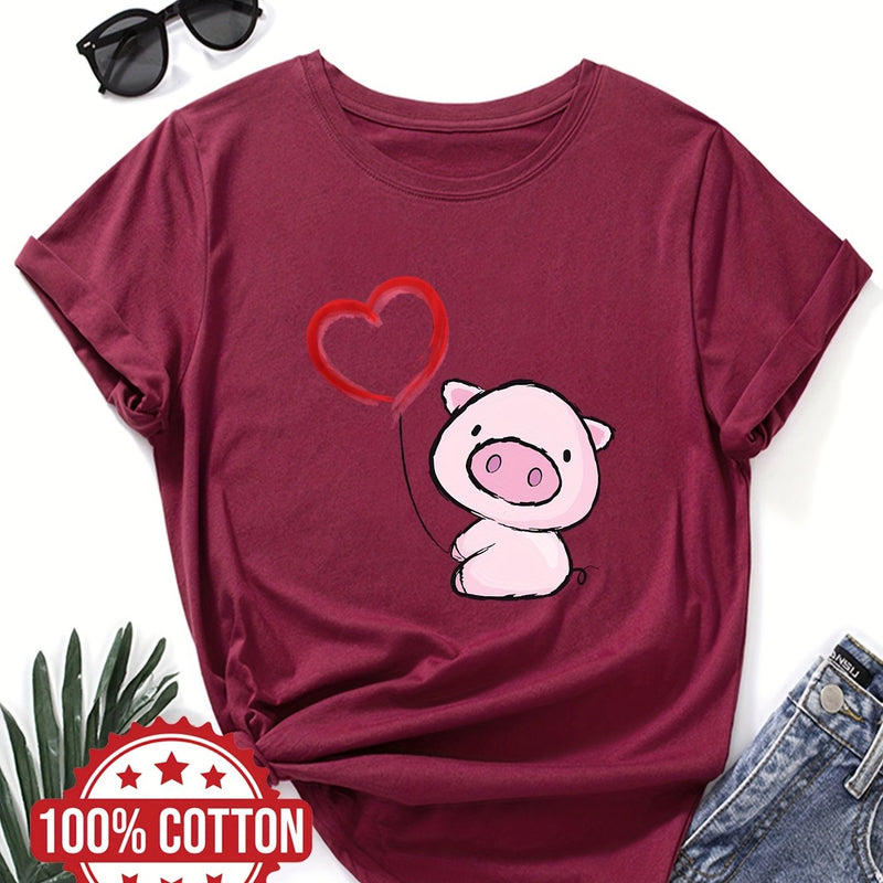 Women's Cute & Heart Balloon Print T-Shirt.