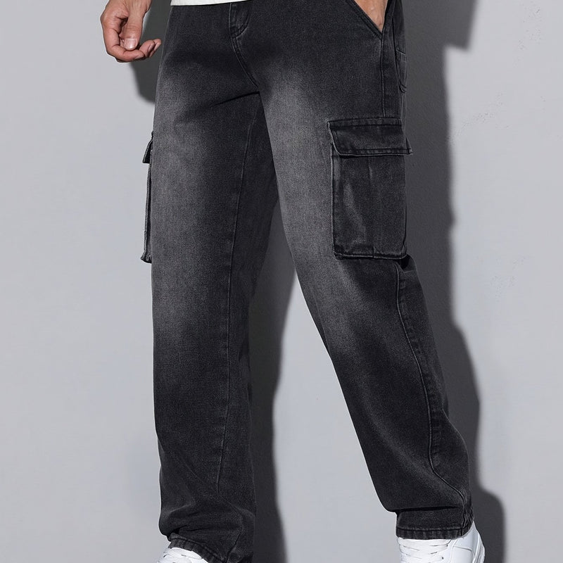 Classic Black And Gray Men's Stretchy Jeans.