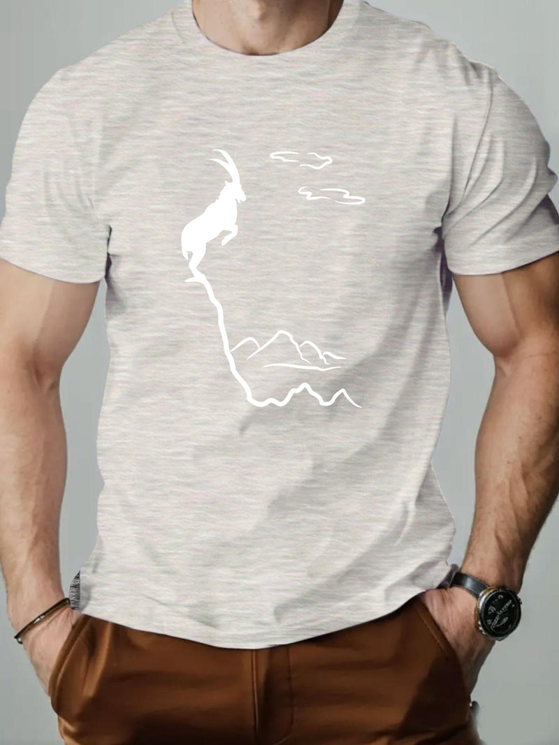 Men's Old Goat English Pattern Summer Casual Round Neck Short T-Shirt.