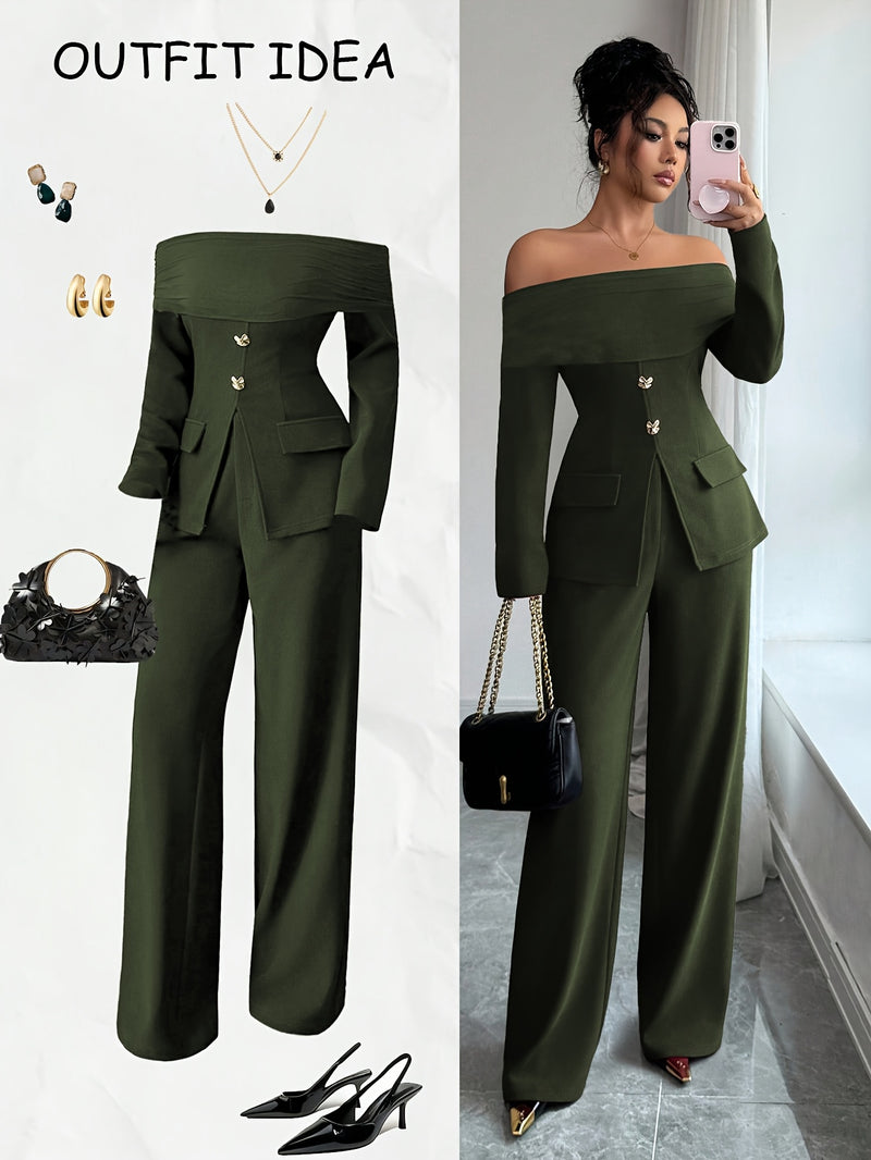 Women's Elegant Versatile Off-Shoulder Top with Mesh Panel Slim Fit Waist Zipper.