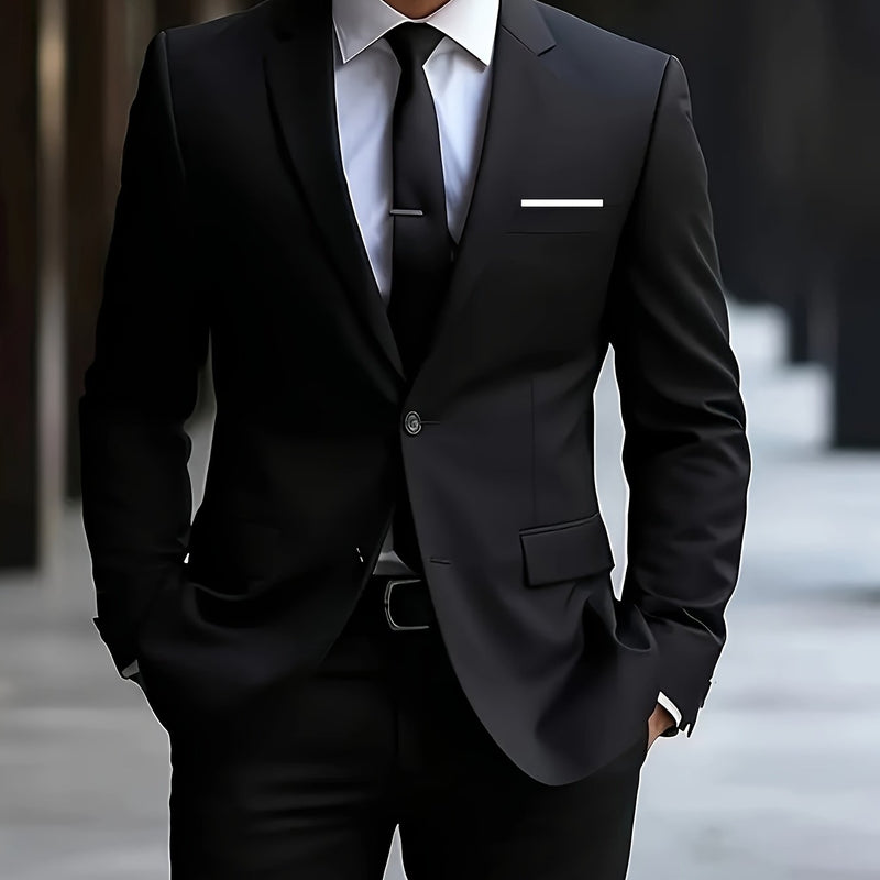 Men's Business Solid Color Classic Elegant Two-Piece Suit.