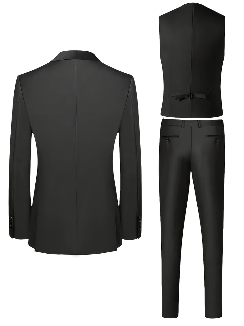 Three-Piece Suit, Business Formal Wear Set, Suit + Trousers + Vest.