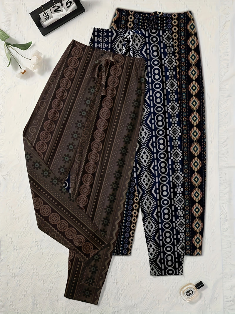 Set of 3 Printed Women's Pants with a Tapered Design, Suitable for All Seasons.