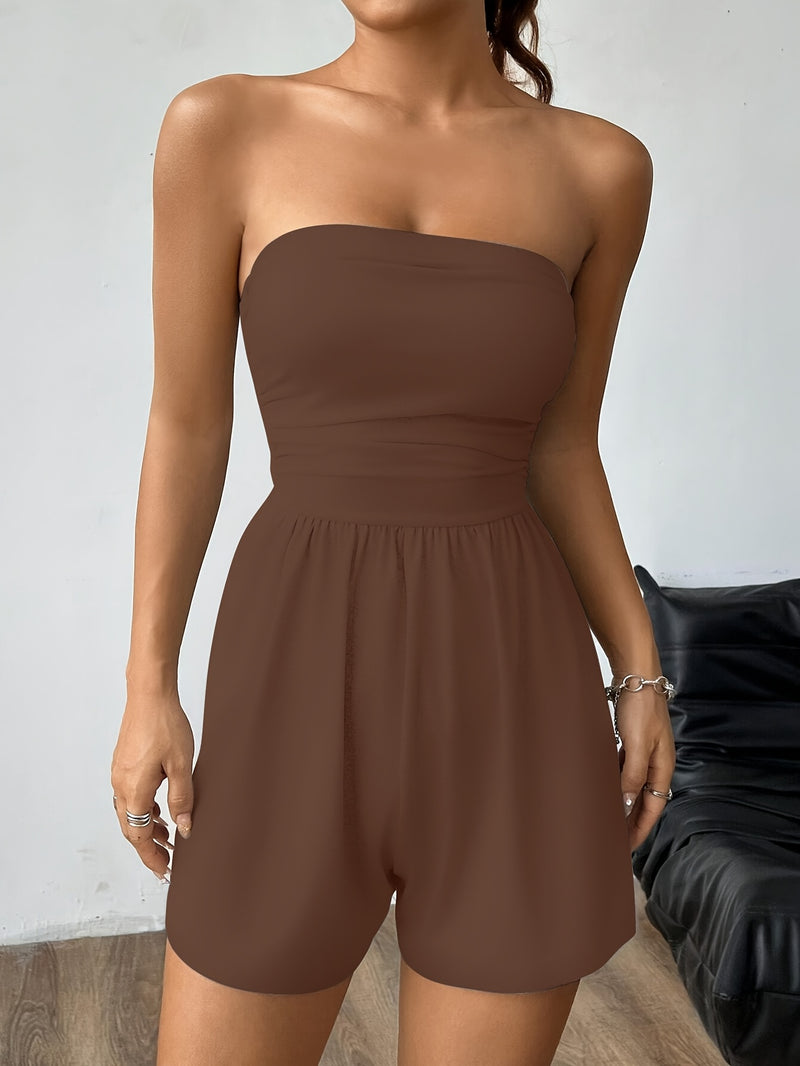 Women's Summer Sexy Ruched Bandeau Jumpsuit Two-Piece Set.