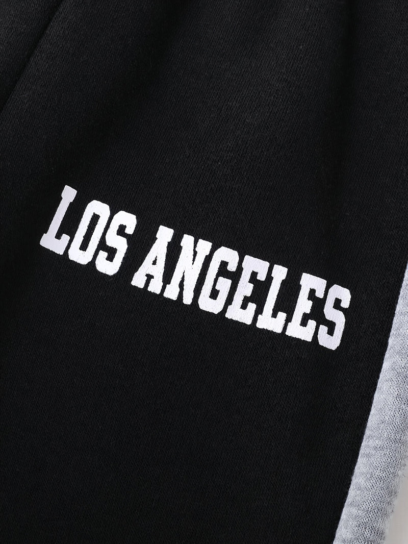 2pcs Boys Autumn/Winter Fleece-Lined Hooded Sweatshirt and Pants Set.