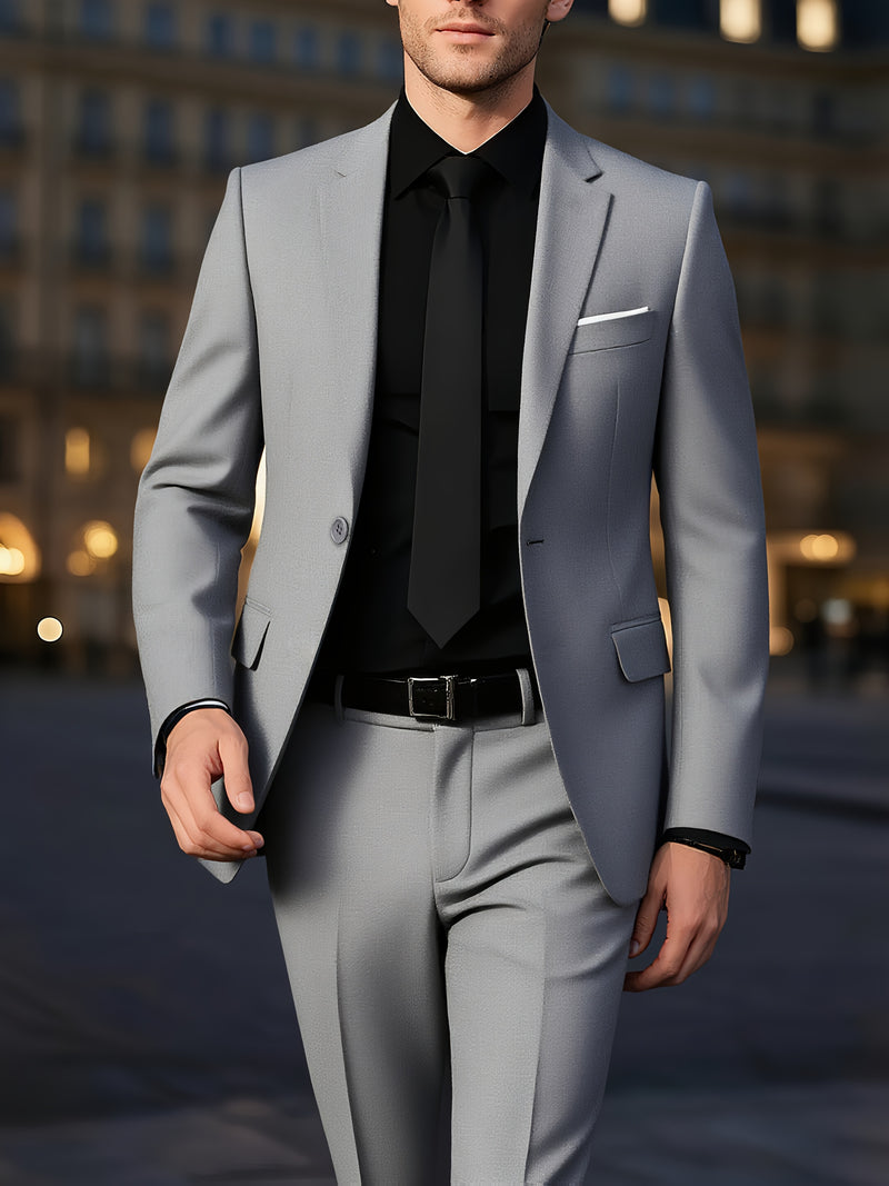 Men's 2pcs Suit Set, Blazer + Trousers, Business Casual.