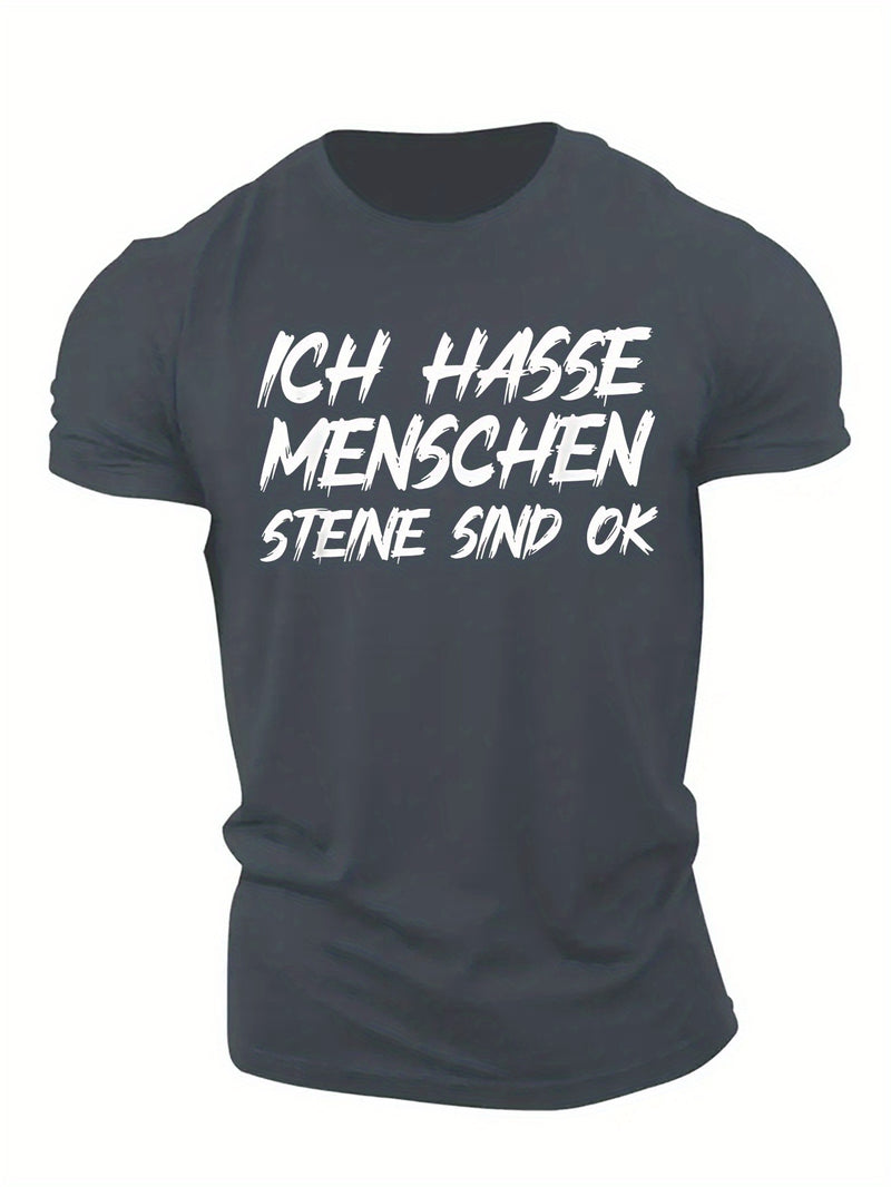 Men's Black "Ich Hasse Menschen Steine Sind Ok" Graphic T-Shirt.