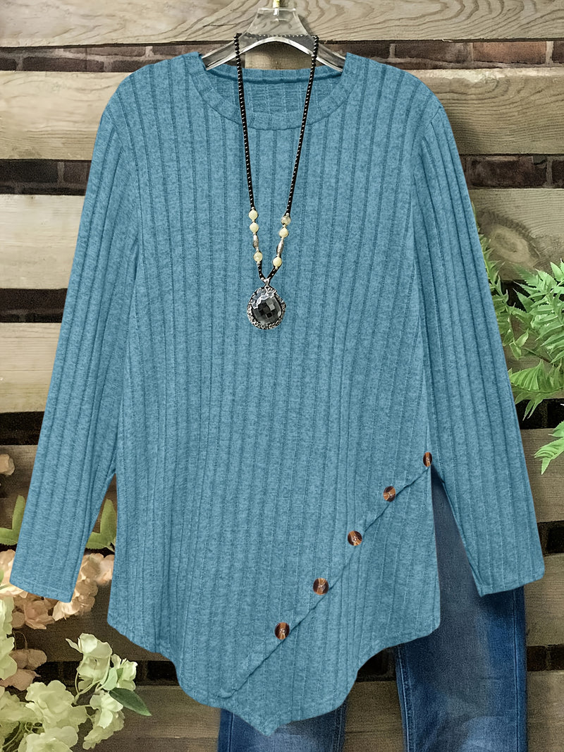 Women's Plus Size Lightweight Ribbed Long Sleeve T-Shirt.