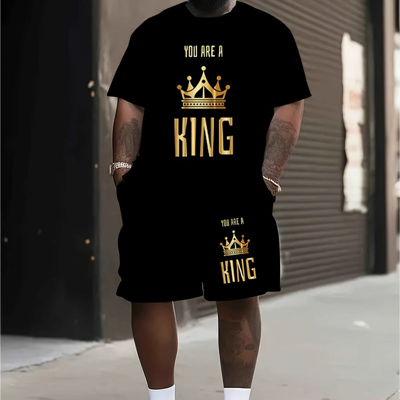 Plus Size Men's 'You Are The King' Print Fashion Crew Neck.