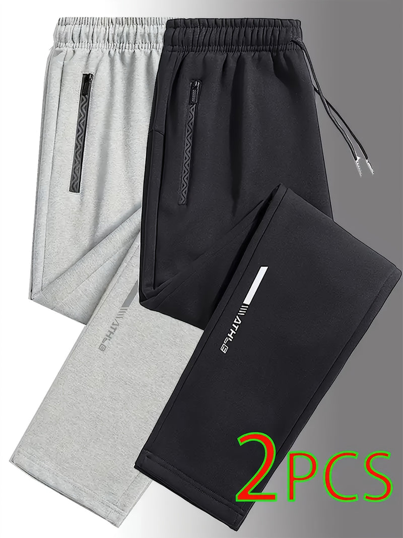 2pcs Men's Straight-Leg Jogger Pants with Zipper.