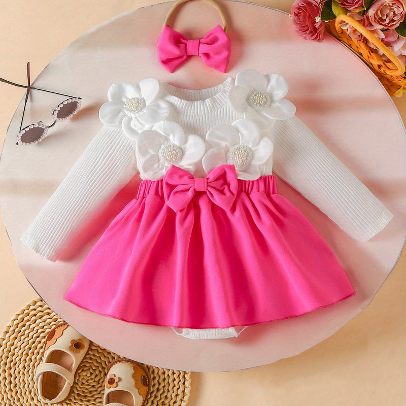 Delivery Bow Hair Tie Girls' Dress Romper Spring/Autumn Style.