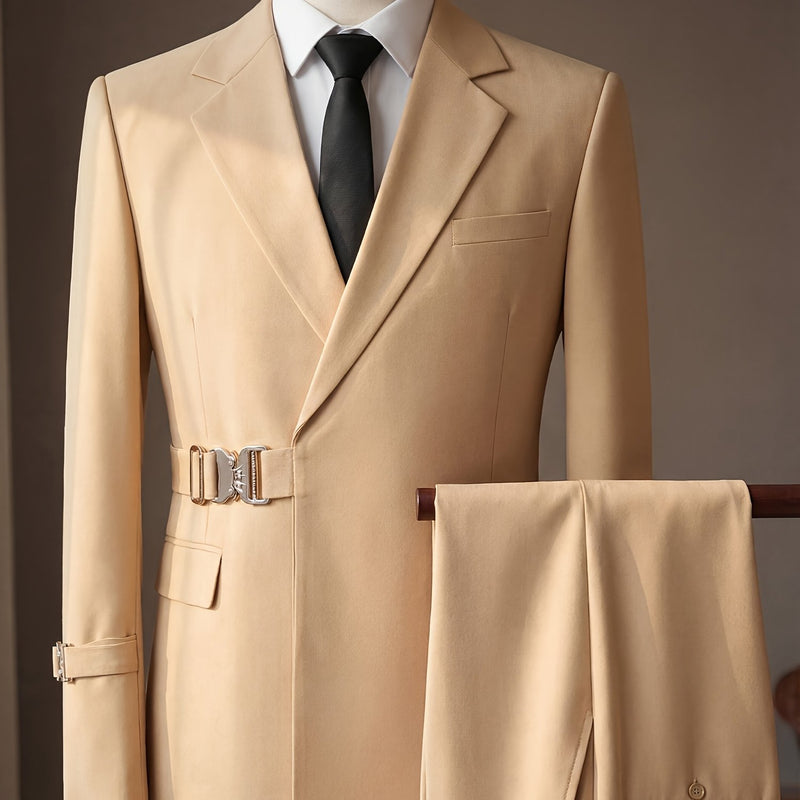 Men's 2pcs Suit Slim Fit Solid Jacket and Pants Set.