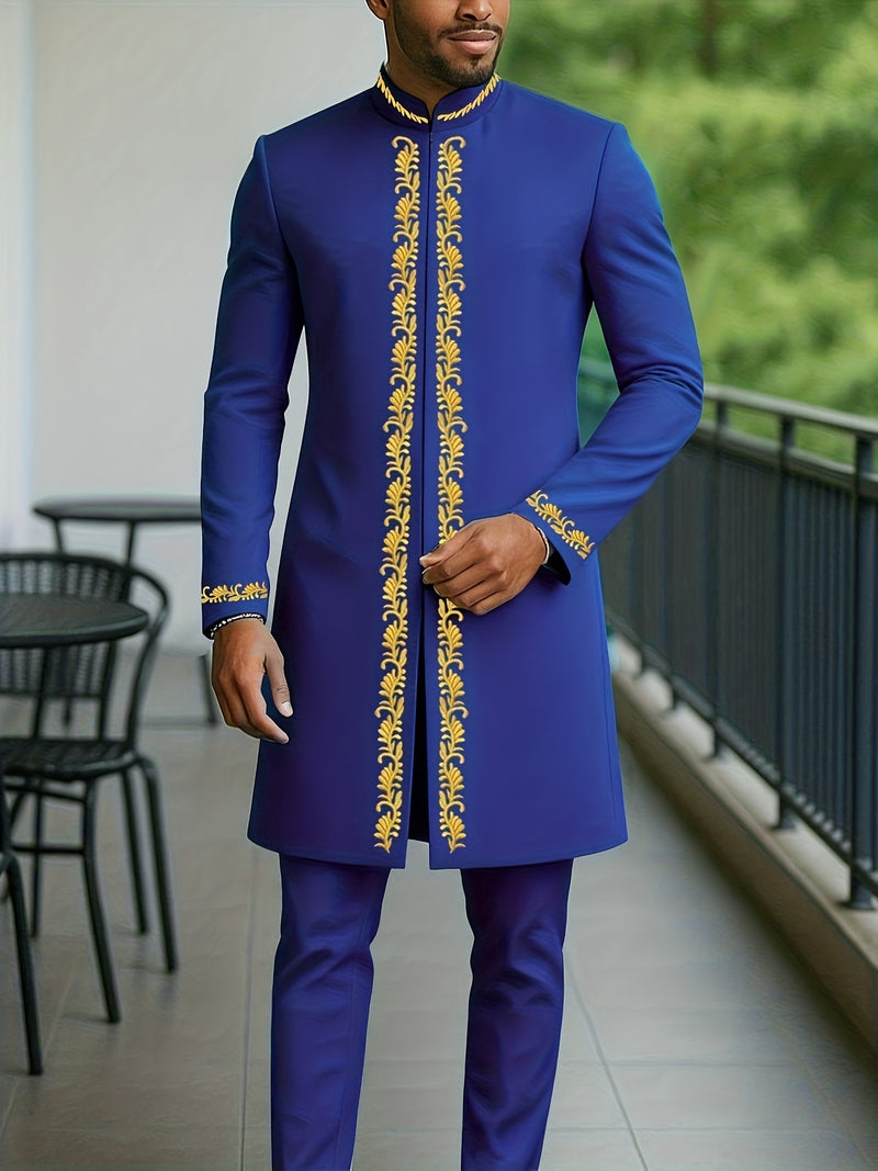 Elegant Four Seasons New Men's 2pcs Set, Long Sleeve, Stand Collar.