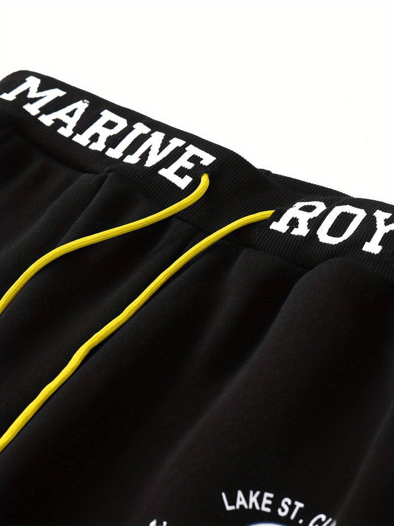 Men's Hooded Letter Print Hoodie Sports Running 2pcs Hoodie Casual Suit.