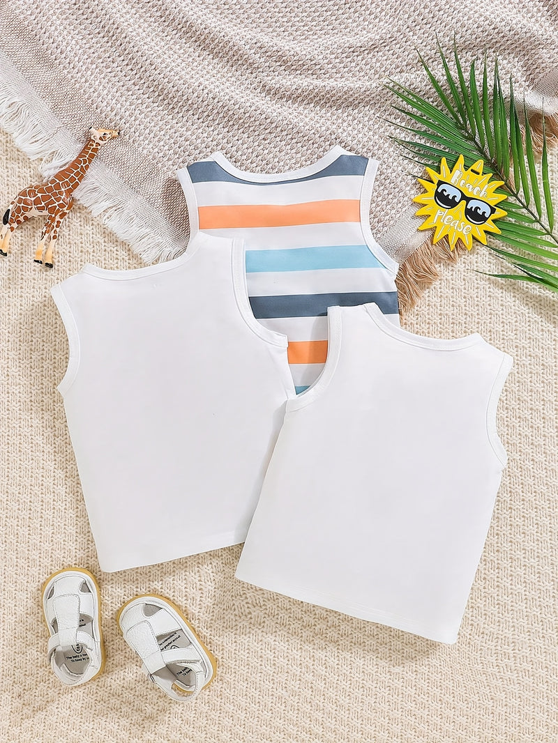 3pcs Set of Boys Spring Cute Animal Print Tank Tops.