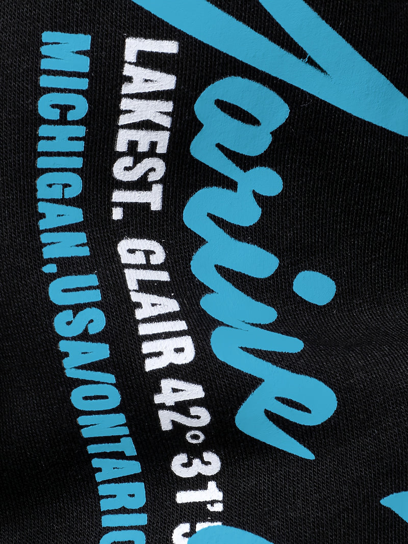 Men's Hiphop Outfit, Letter Print Long Sleeve Full-Zip Casual Jacket And Loose Jogger Pants.