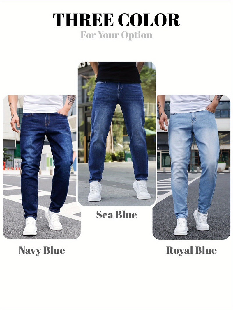 Men's Casual Washed Denim Jeans, Straight-leg pants.