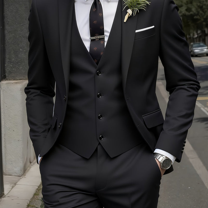 Men's High-End 3pcs Suit Set, Plus Size Men's Suit Set with Pants and Vest.