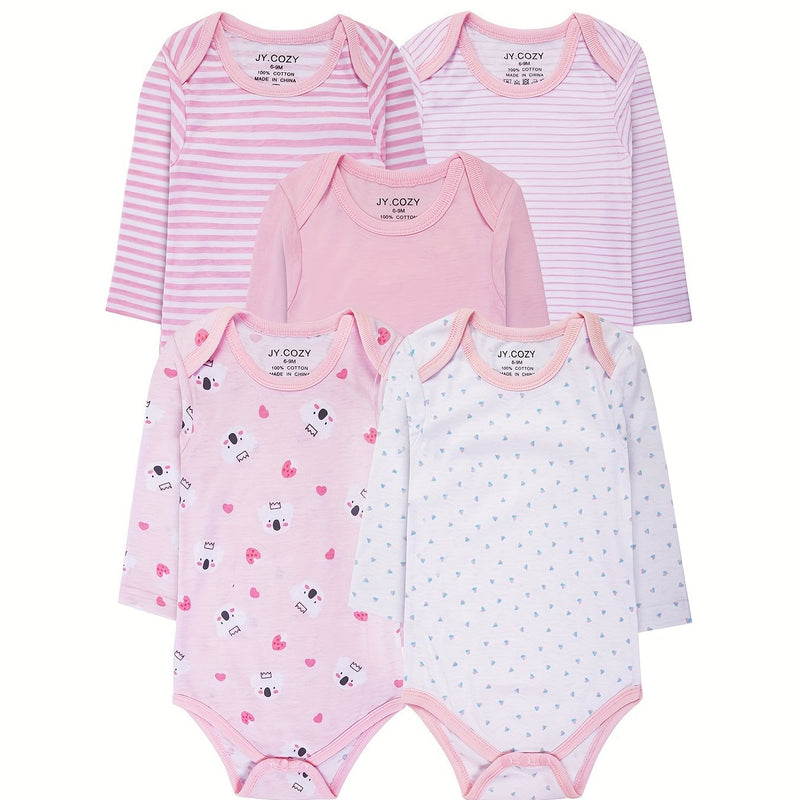5pcs Newborn Long-Sleeved Romper Set, Baby Girl Pure Long-Sleeved.