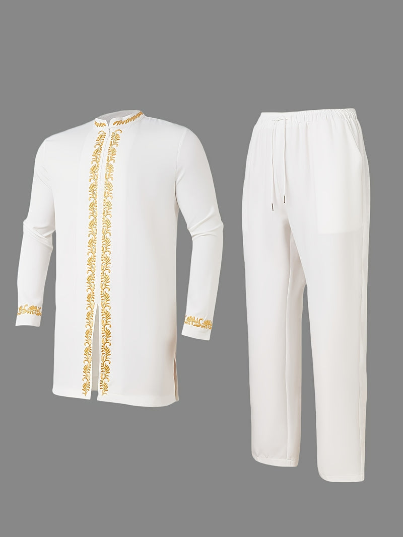 Elegant Four Seasons New Men's 2pcs Set, Long Sleeve, Stand Collar.