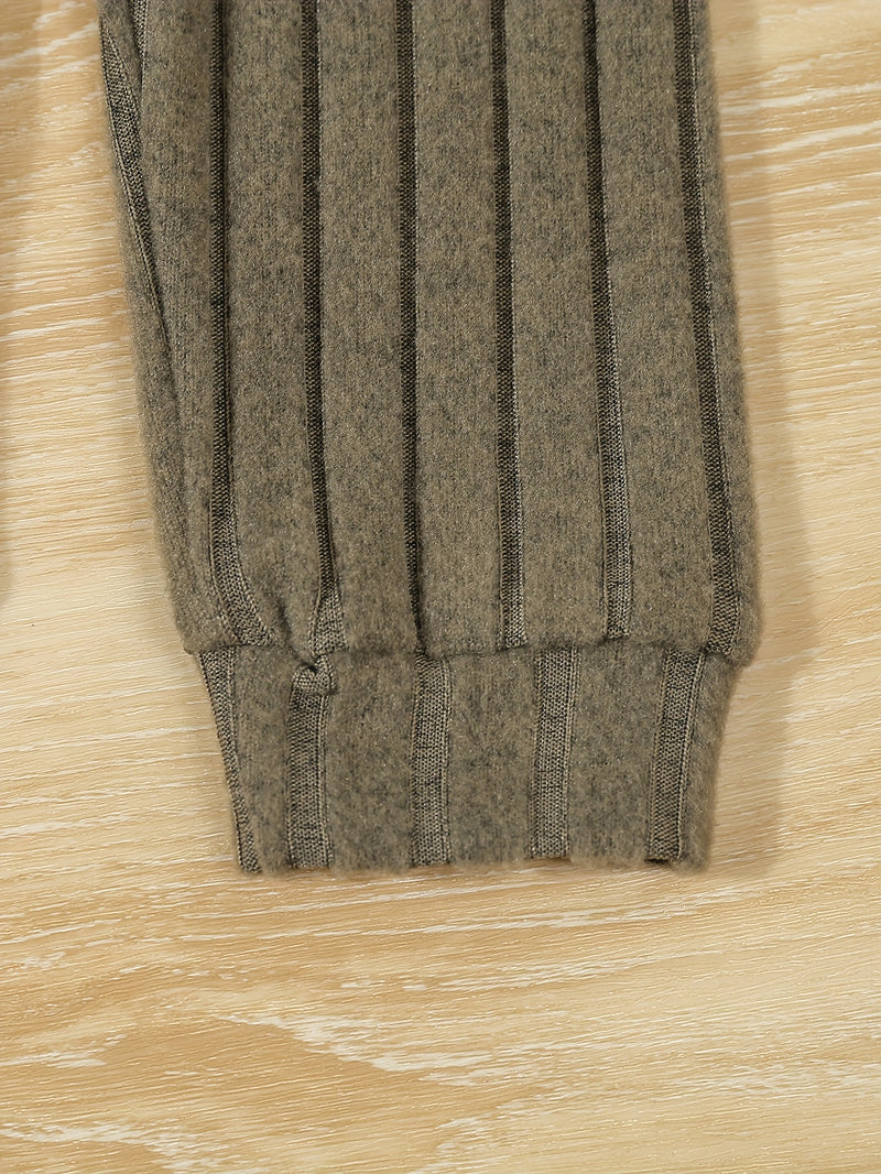 3 Sets Boys Pantsuits: Ribbed Round Neck Contrast Pullover.