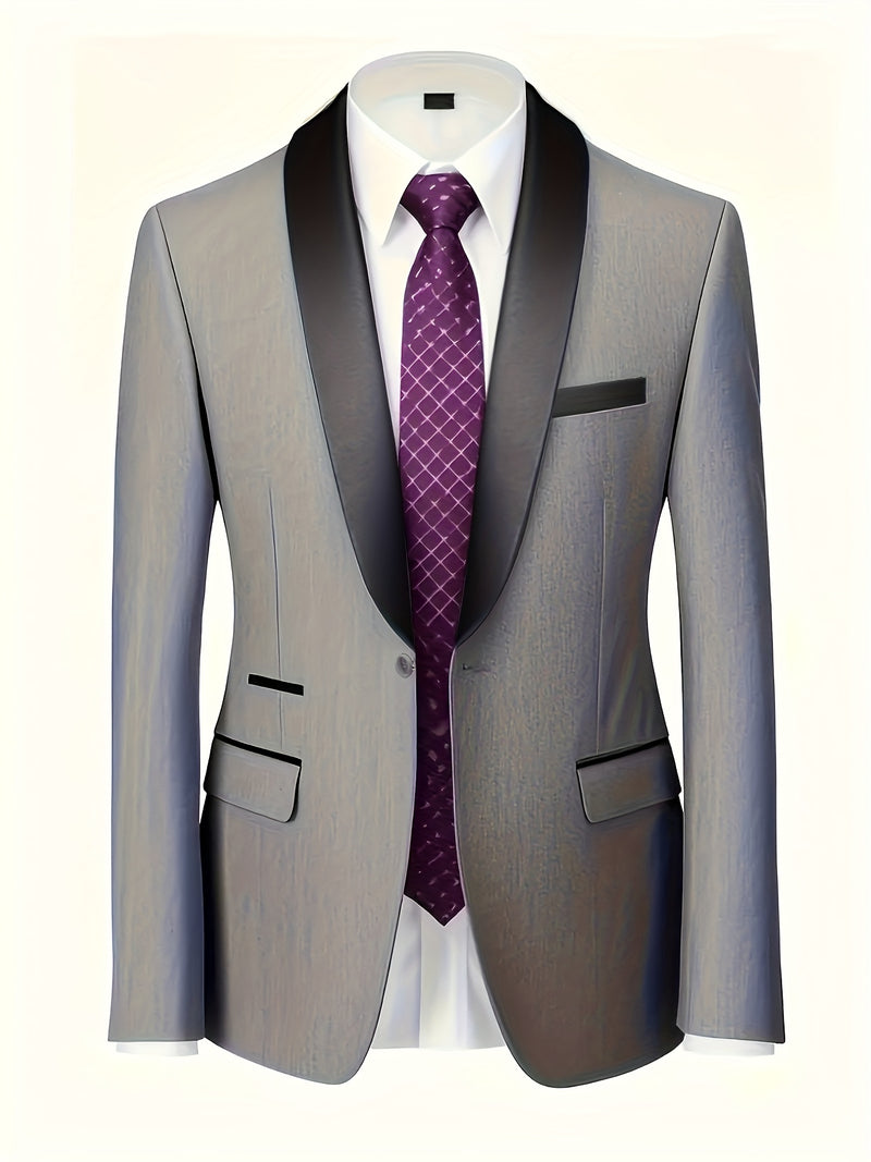 Men's 3pcs Wedding Suit Set - Slim Fit Business Suit Jacket + Single-Breasted Vest.