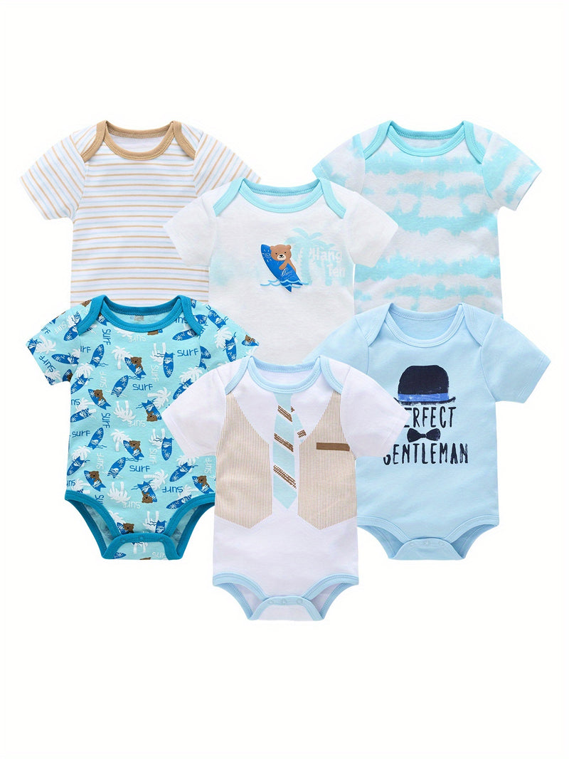 6pcs Newborn Baby Short-Sleeve Onesies.