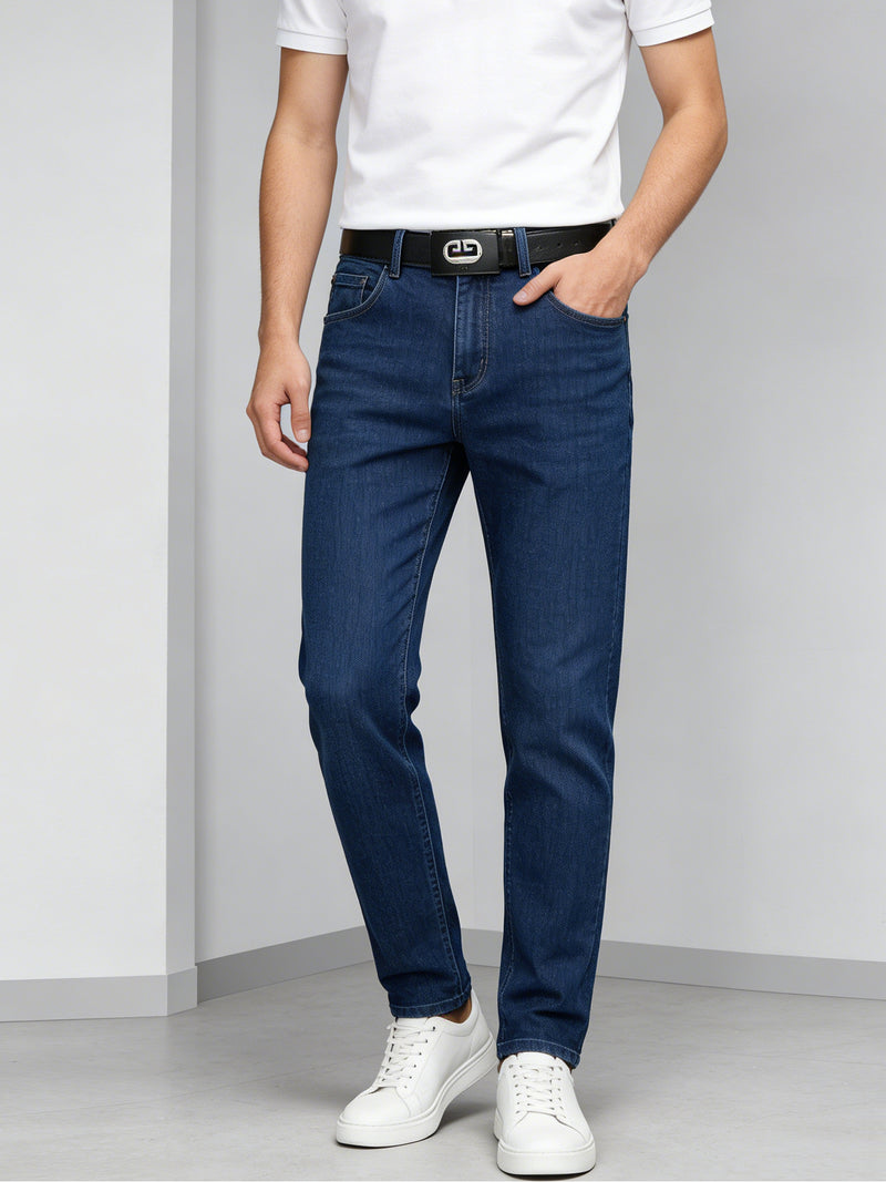 Men's Elastic Straight-Leg Jeans, New Heavy-Duty Denim Fabric.