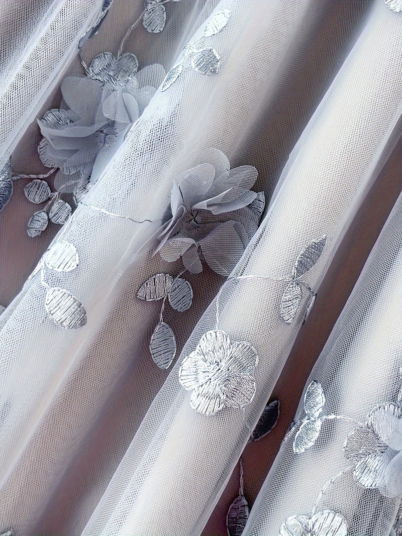 Women’s Double-layer Mesh Flared A-line Embroidered Floral Skirt.