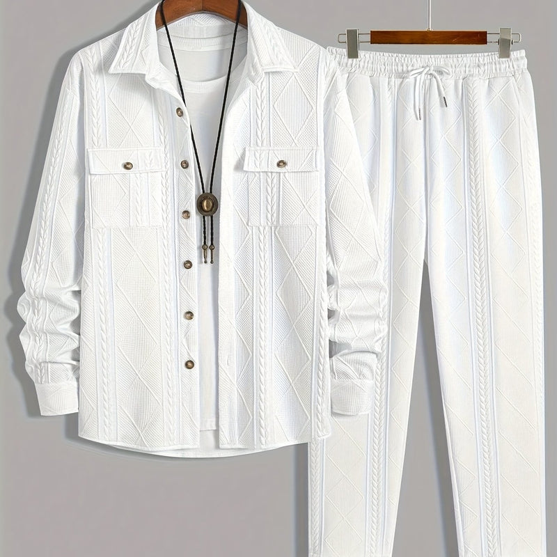 European Style Men's Casual Sport Short Sleeve Long Pants Set.