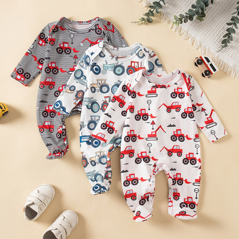 3pcs Set Kids Cartoon  Print Onesie, Baby.