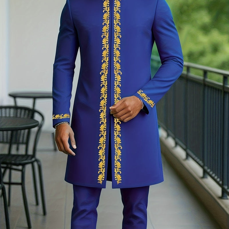 Elegant Four Seasons New Men's 2pcs Set, Long Sleeve, Stand Collar.