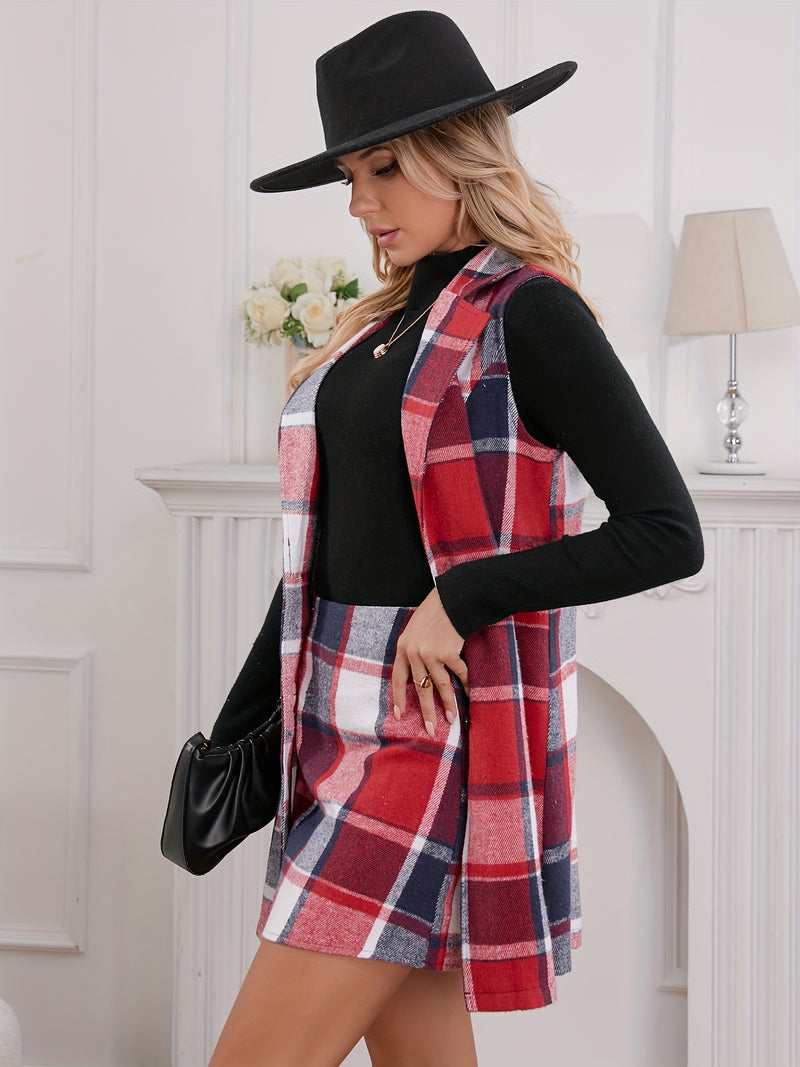 Women’s Book Core Qian Plaid Vest Dress Two-Piece Set.