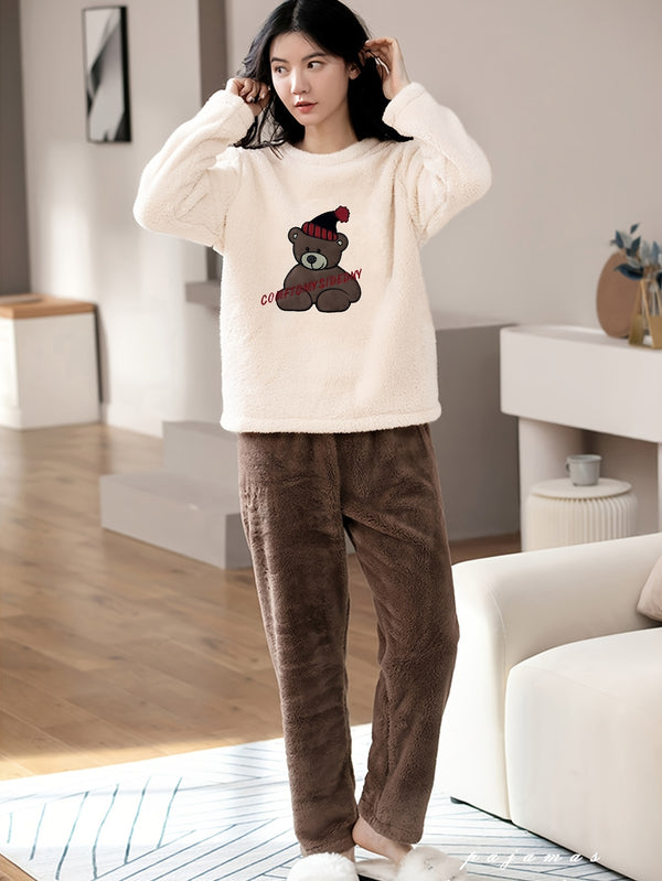 Women's Thick Flannel Pajama Set for Autumn and Winter.